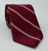 Hertford College, Oxford Stripe Silk Tie UKU-8  White & Red on Dark Red